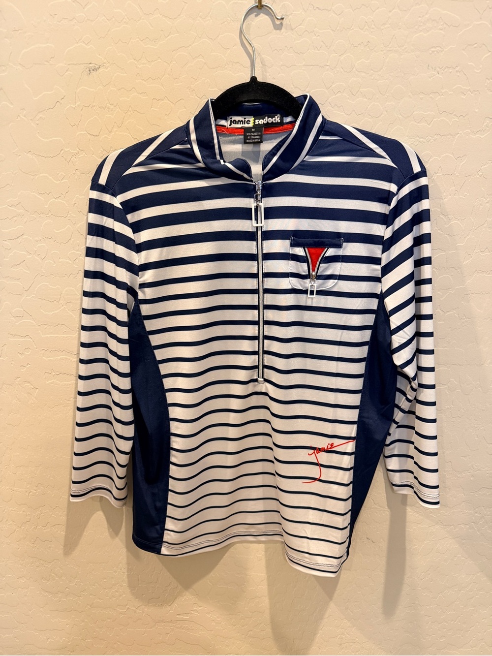 jamie sadock Navy & White Striped Top with Red Accents.  EUC